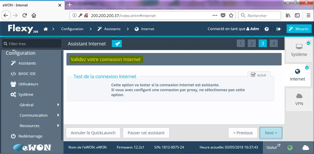 Flexy Test de la connexion Internet